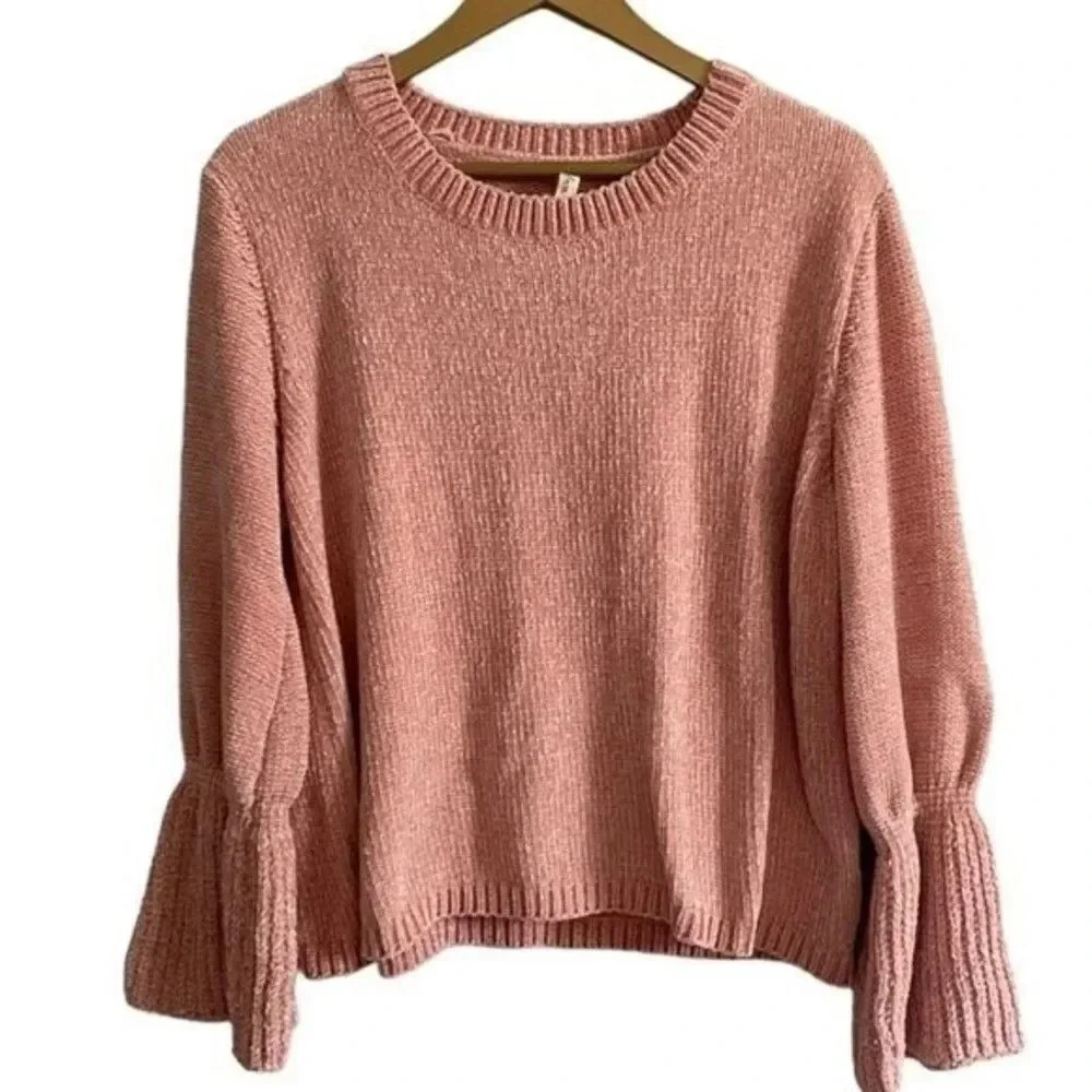 Elan Pink Chenille Bell Sleeve Sweater - Picture 2 of 9